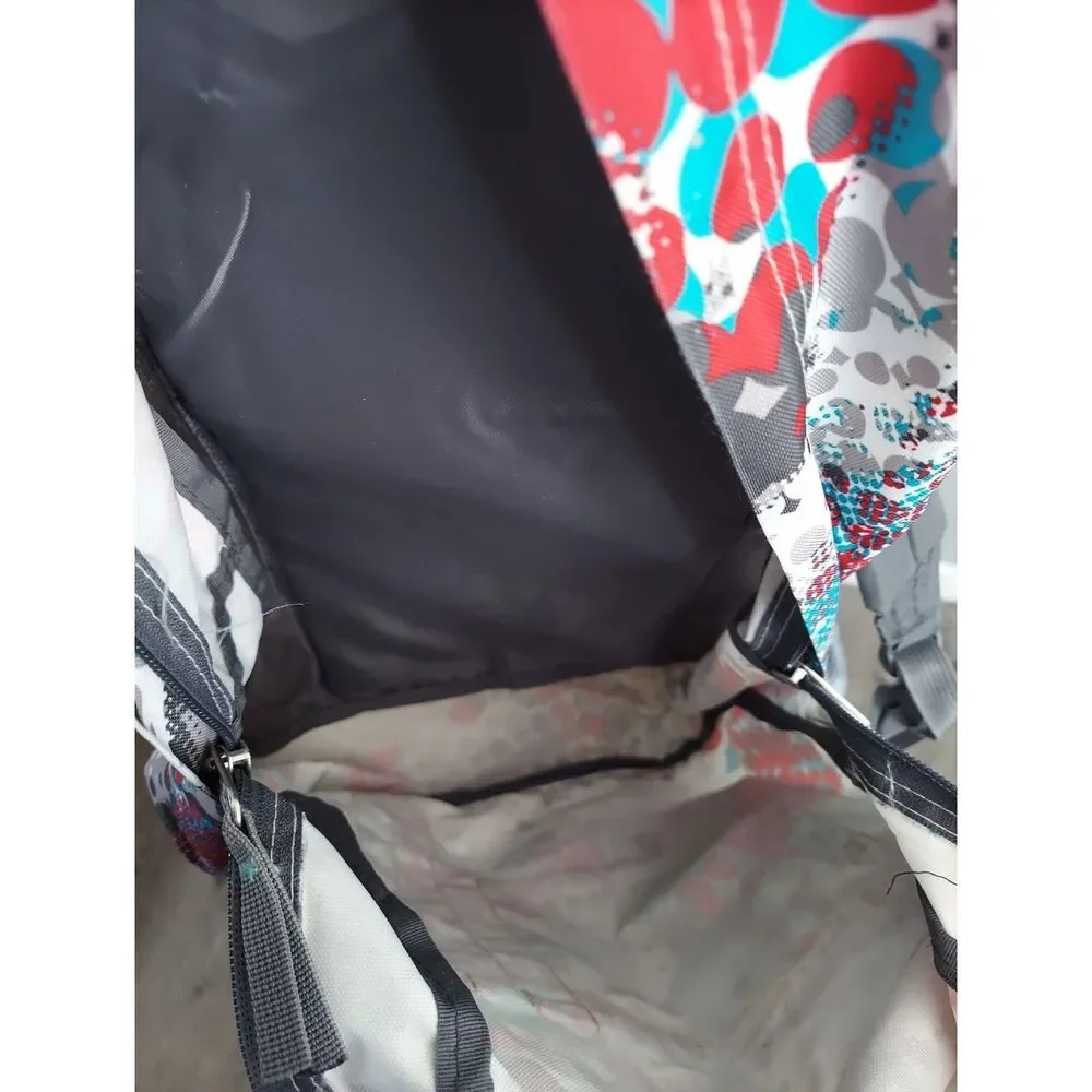 Jansport White Backpack with Red, Gray and Teal Graphic Print